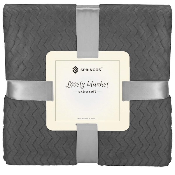 Narzuta na łóżko, pled 160x200 cm dwustronny, tłoczony koc na kanapę grafitowy zygzak