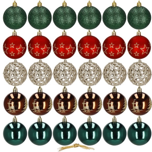 Bombki choinkowe 30 szt. ozdoby świąteczne zestaw 6cm multikolor