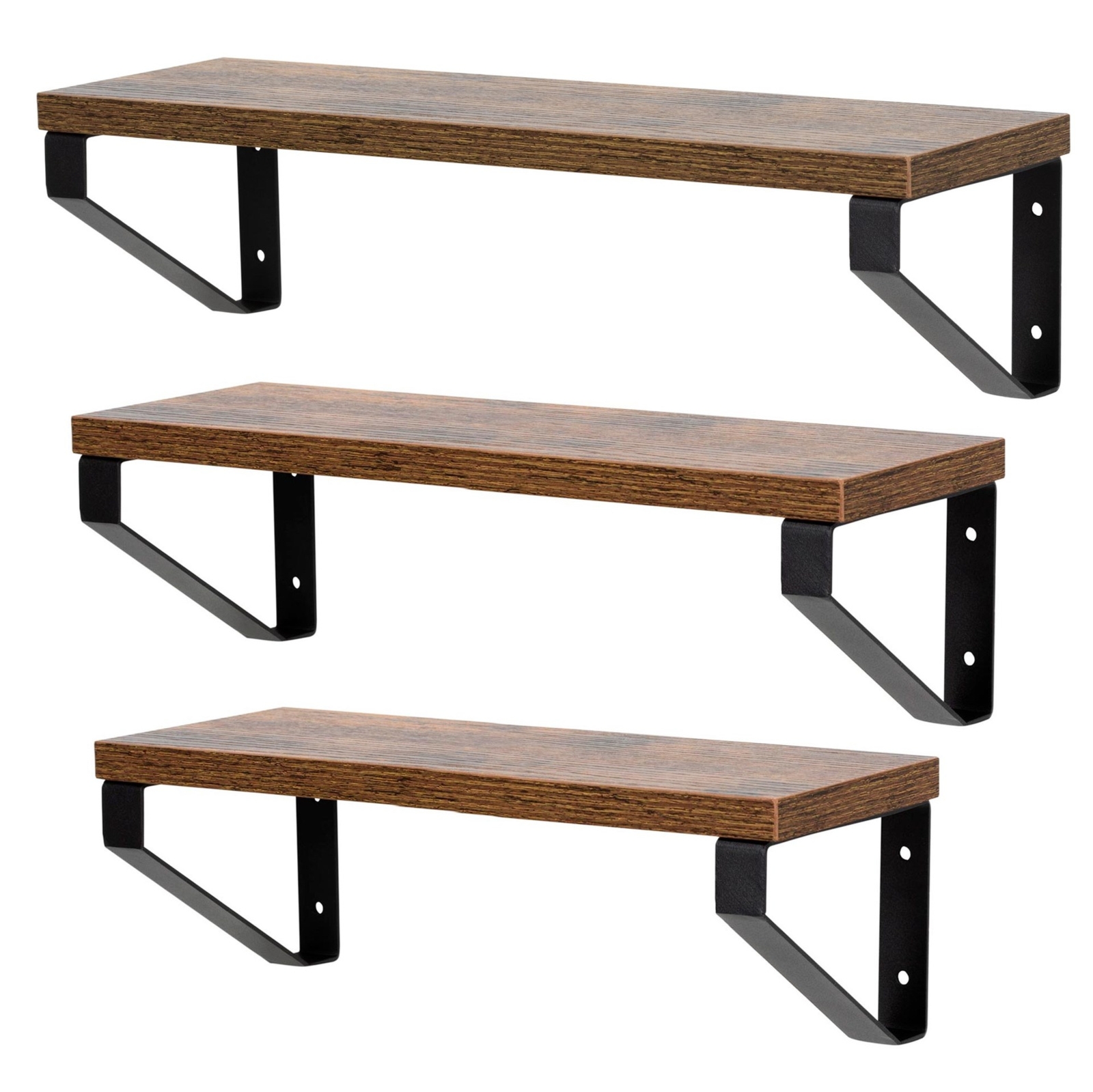 Półka wisząca na przyprawy zestaw 3 szt. półki ścienne na książki, czarno-brązowe