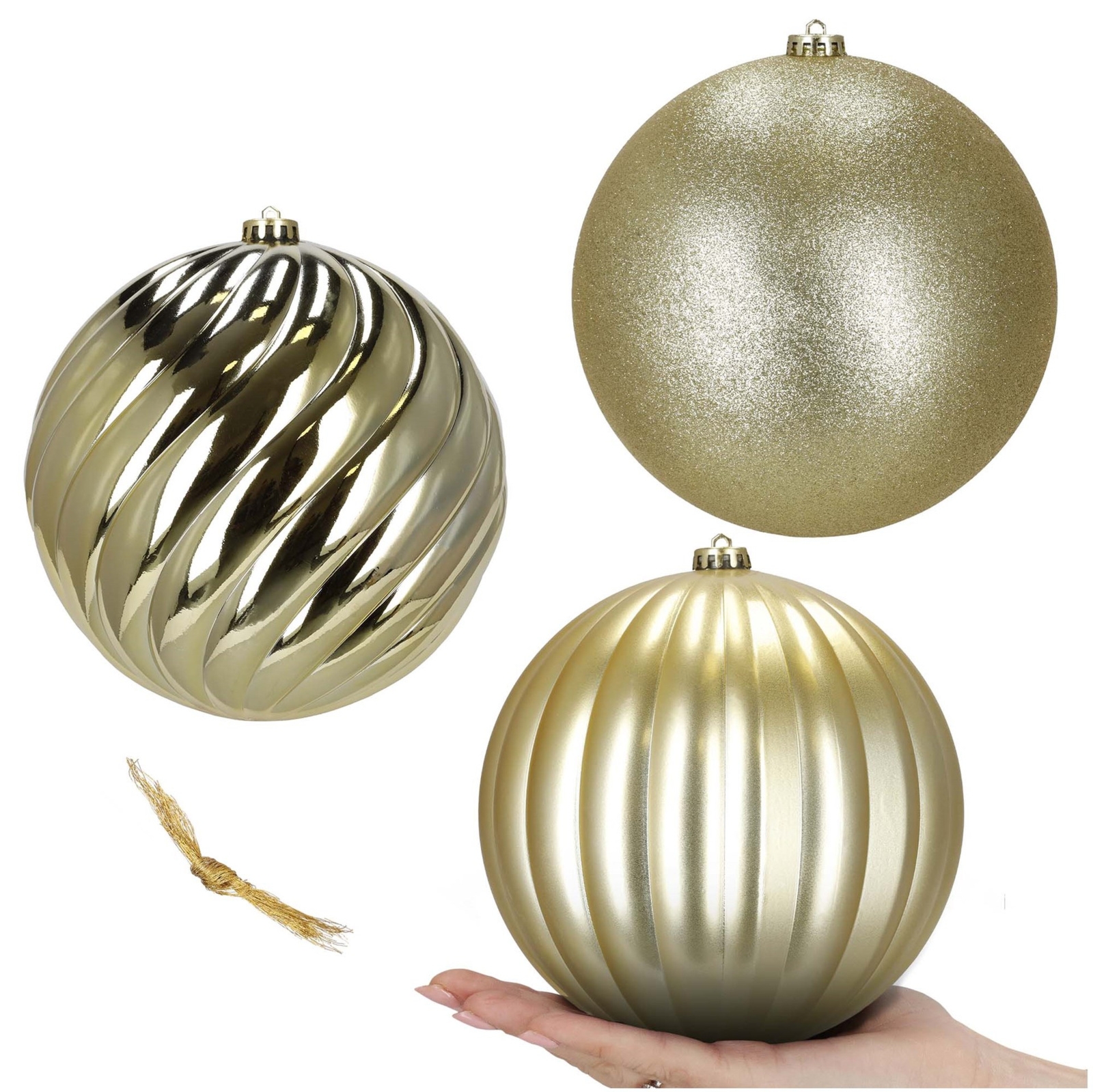 Bombki choinkowe duże 3 szt. duże ozdoby świąteczne 20,5 cm nietłukące złote