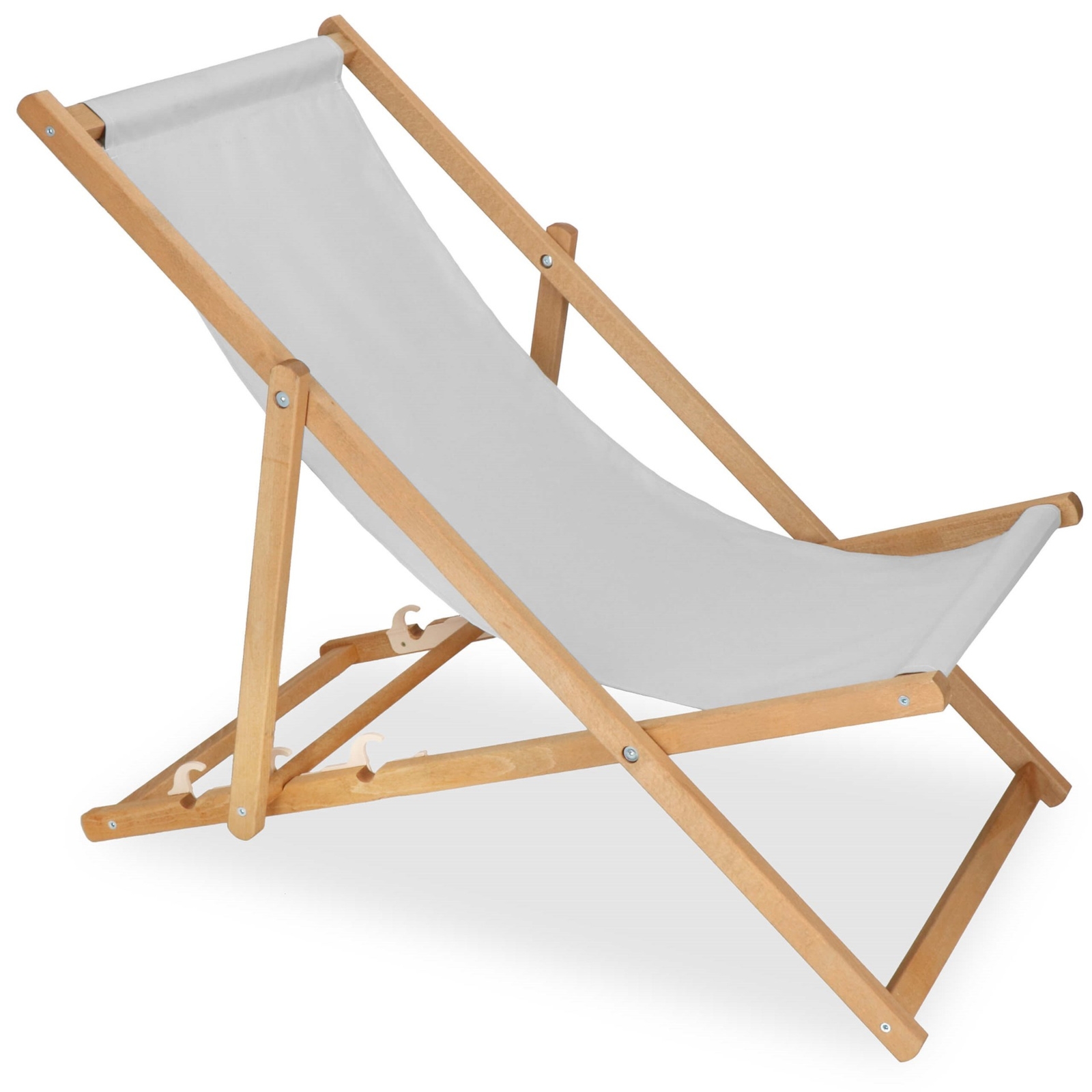 Leżak plażowy składany, drewniany z 3-stopniową regulacją, na taras do ogrodu jasnoszary