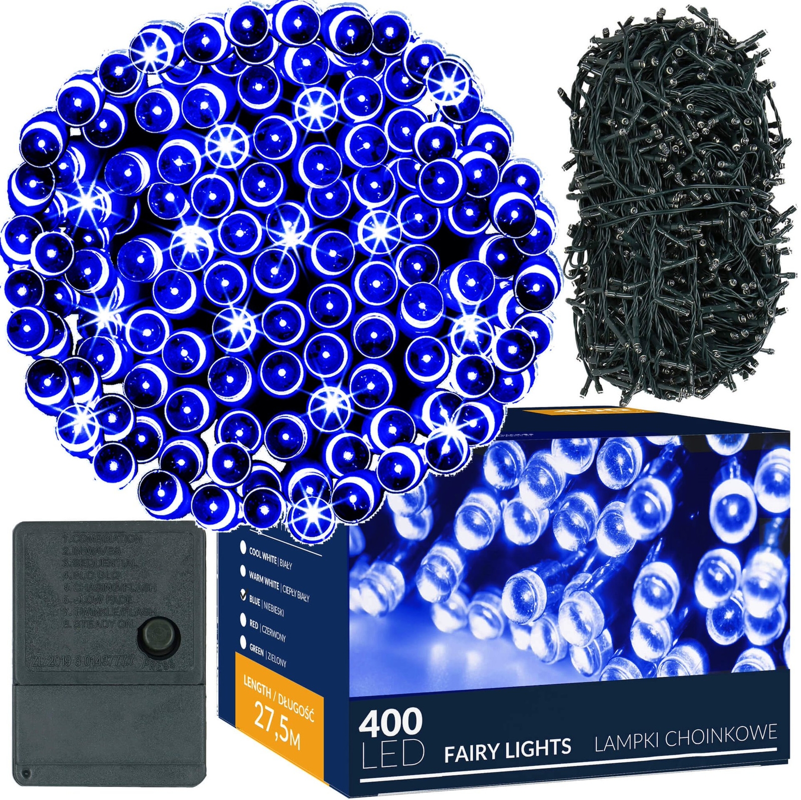 Lampki świąteczne 400 led niebieskie 27,5 m oświetlenie choinkowe wewnętrzne