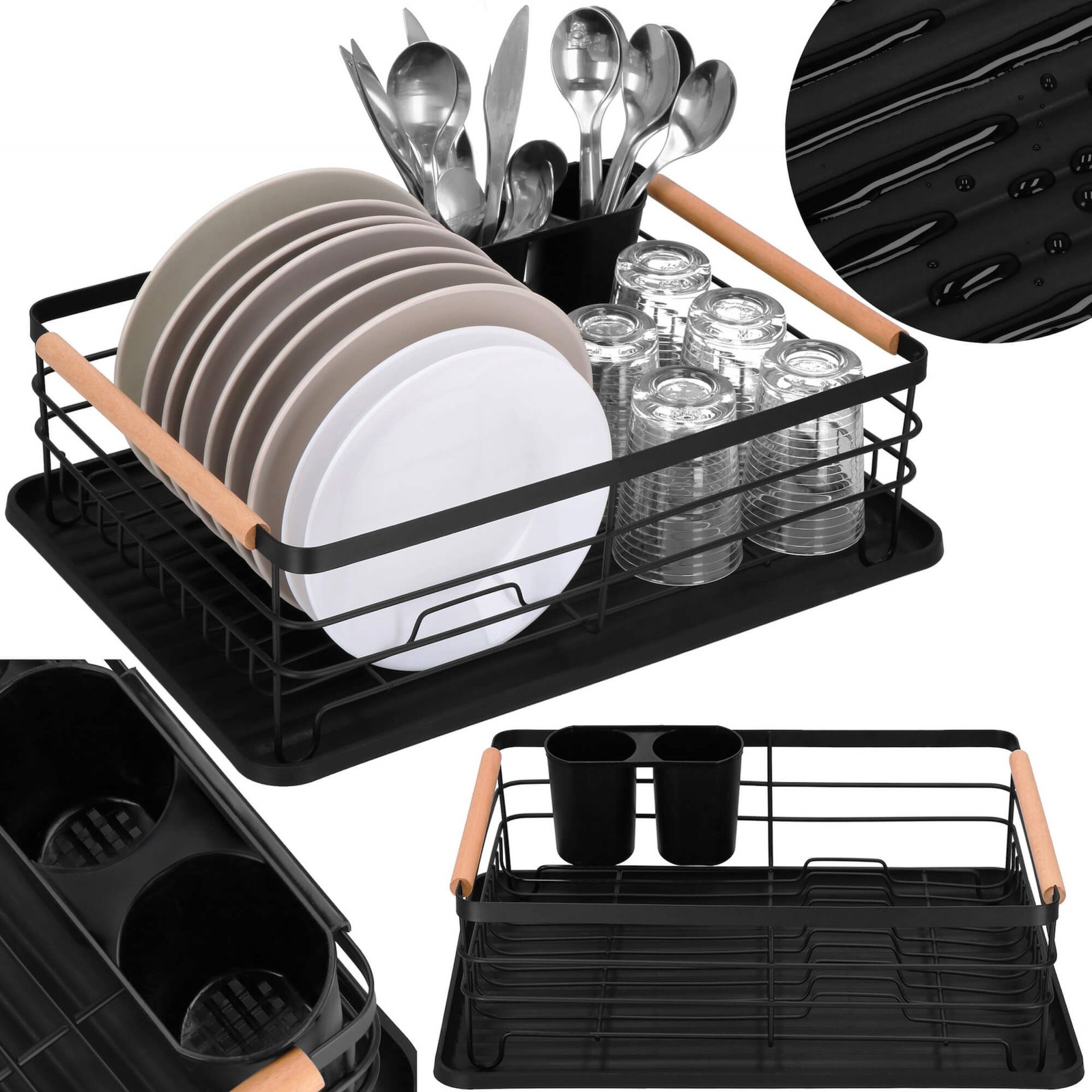 Ociekacz do naczyń 42x31x13,5 cm metalowa suszarka z tacką czarno-brązowa