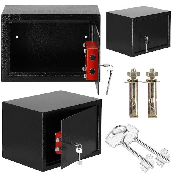 Sejf domowy na klucz, kasetka 31cm skrytka na pieniądze czarny