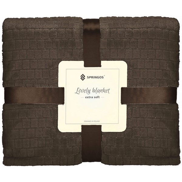 Narzuta na łóżko, koc 170x210 cm ciemnobrązowy, dwustronny, tłoczony pled na kanapę