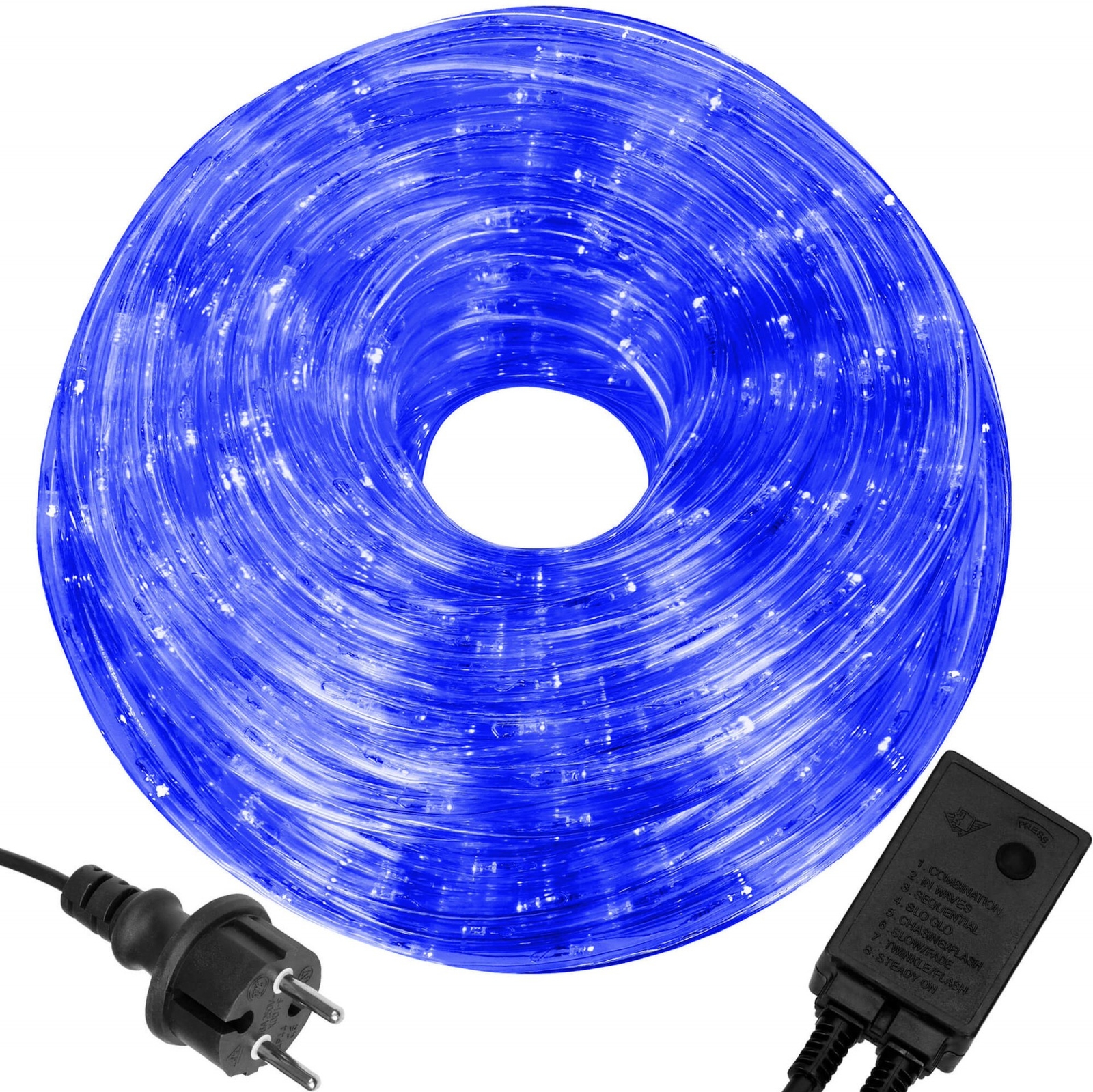 Wąż świetlny 20m niebieski 480 Led z programatorem IP44