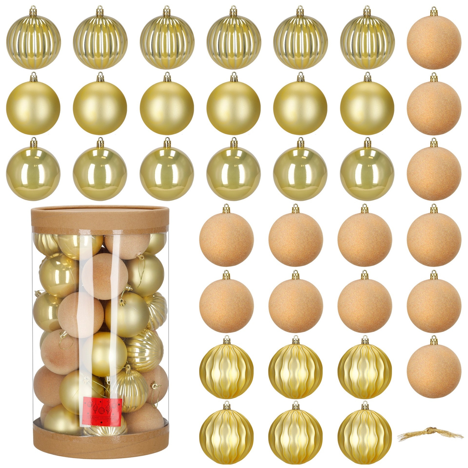 Bombki choinkowe 36 szt. komplet ozdób świątecznych zawieszki nietłukące złote