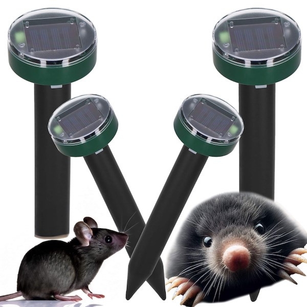 Solarny odstraszacz gryzoni 4 szt. na krety, nornice, kuny, myszy czarno-zielony
