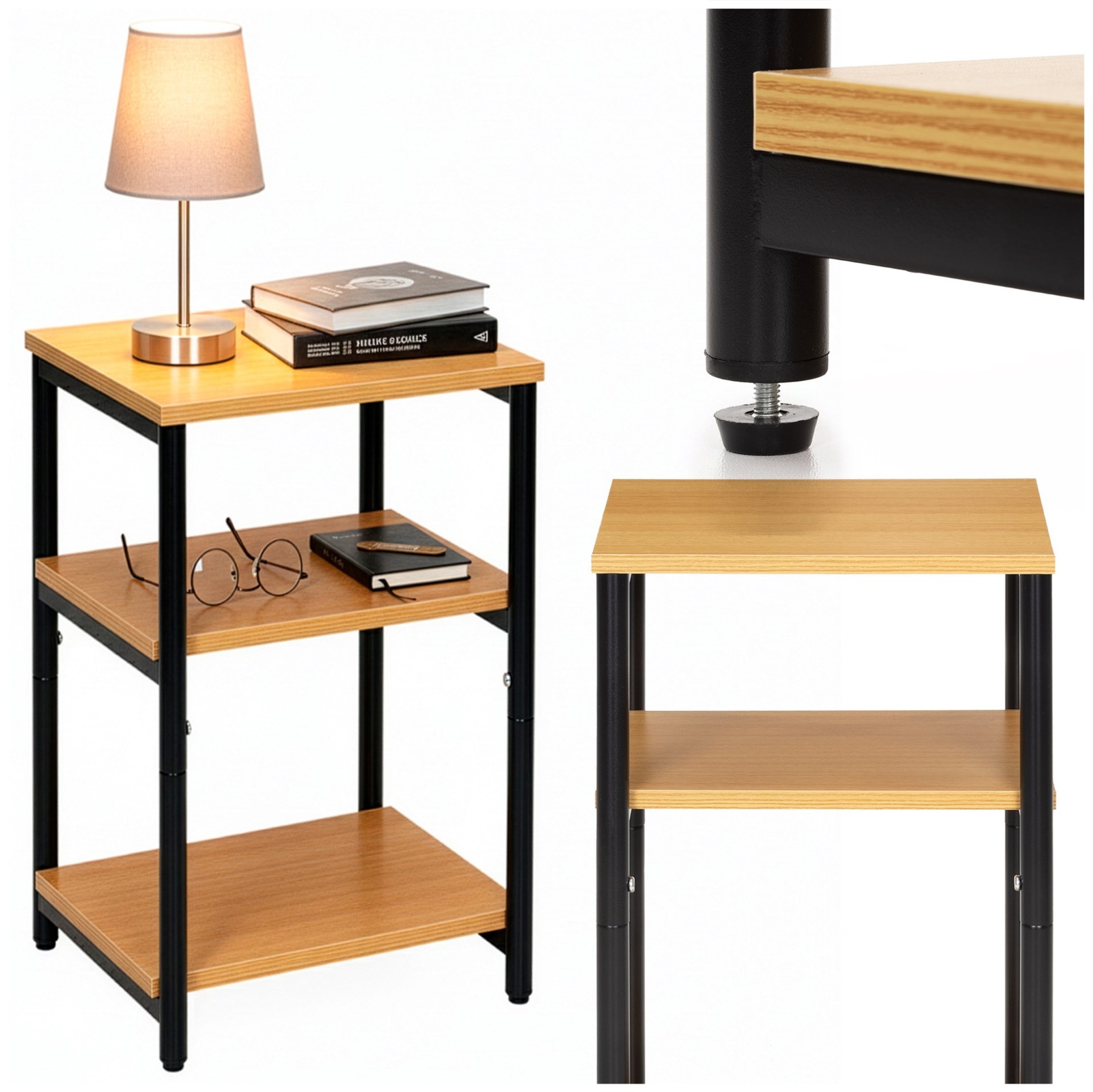 Szafka nocna, regał z trzema półkami, mebel do sypialni 59 cm jasnobrązowy