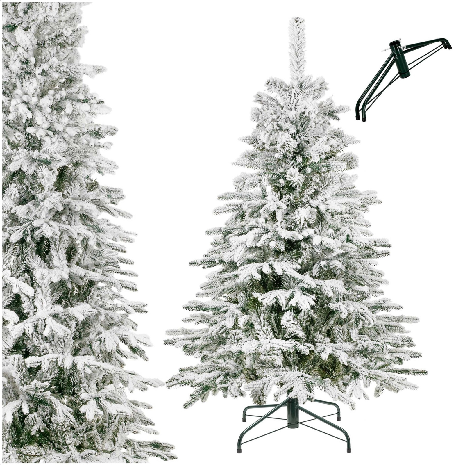 Choinka sztuczna 150 cm świerk kaukaski ośnieżony jak żywy, nowoczesny, ze stojakiem