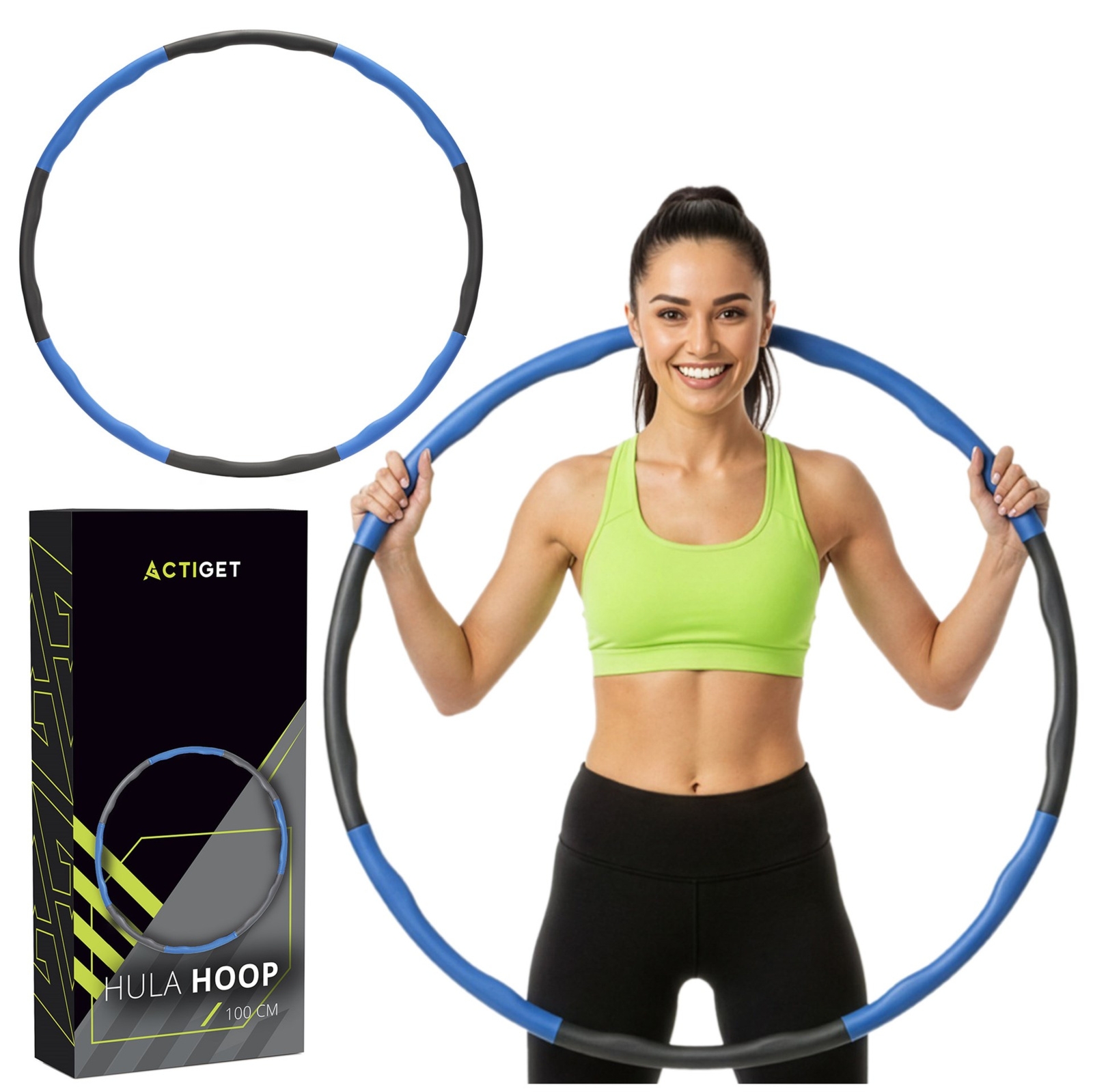 Hula hop fitness, składane 88 cm pianka NBR szaro-niebieskie