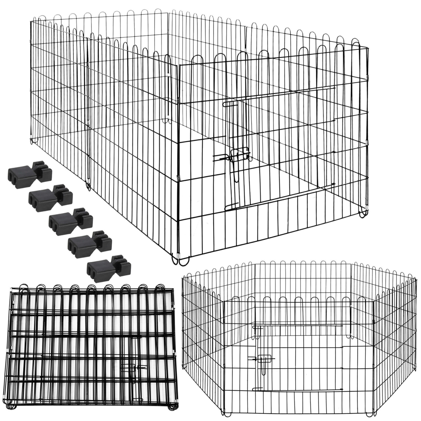 Kojec dla zwierząt metalowy wybieg dla szczeniaków klatka dla psa 165x85 cm czarna