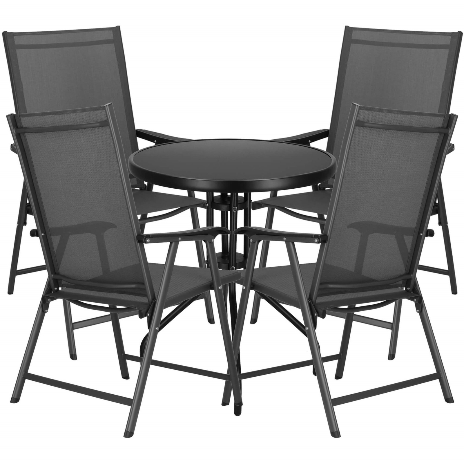 Zestaw mebli ogrodowych stół ze szkłem hartowanym, 4 krzesła komplet na taras szaro-czarny