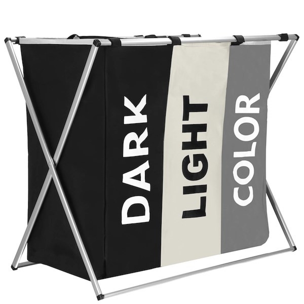 Kosz na pranie z trzema przegrodami 146 L pojemnik składany czarny/beżowy/szary