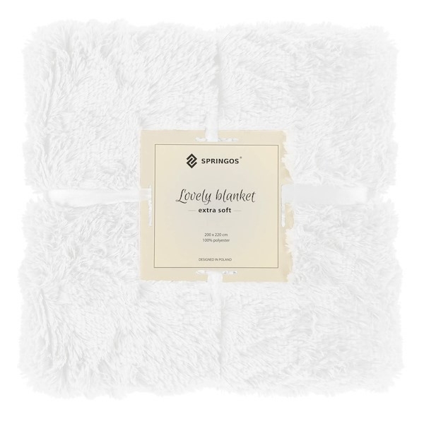 Koc narzuta na łóżko 200x220 cm włochacz pled futrzak biały
