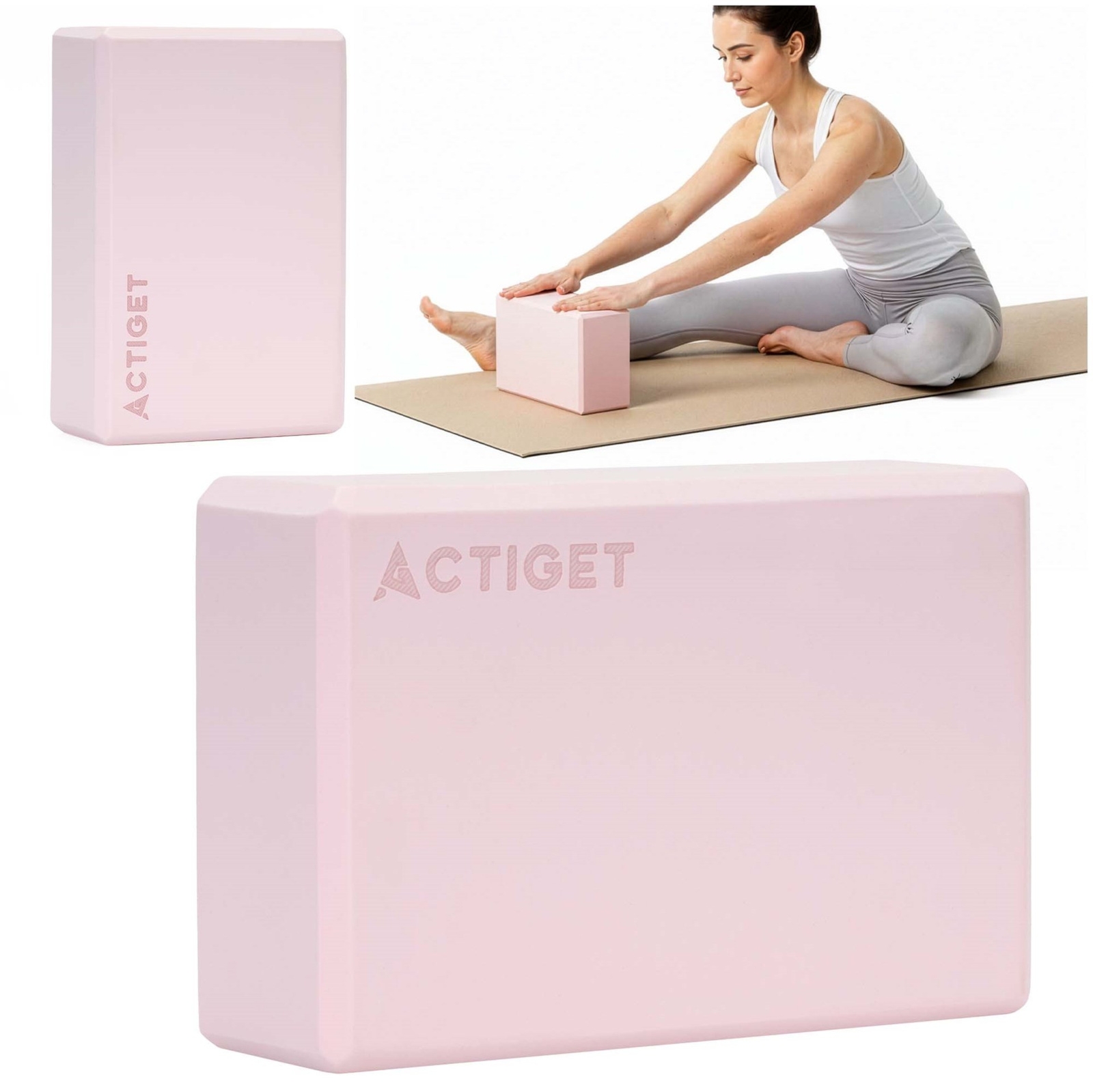 Kostka do jogi 23x15x7,5 cm pianka EVA blok do ćwiczeń klocek do pilates stretching różowy
