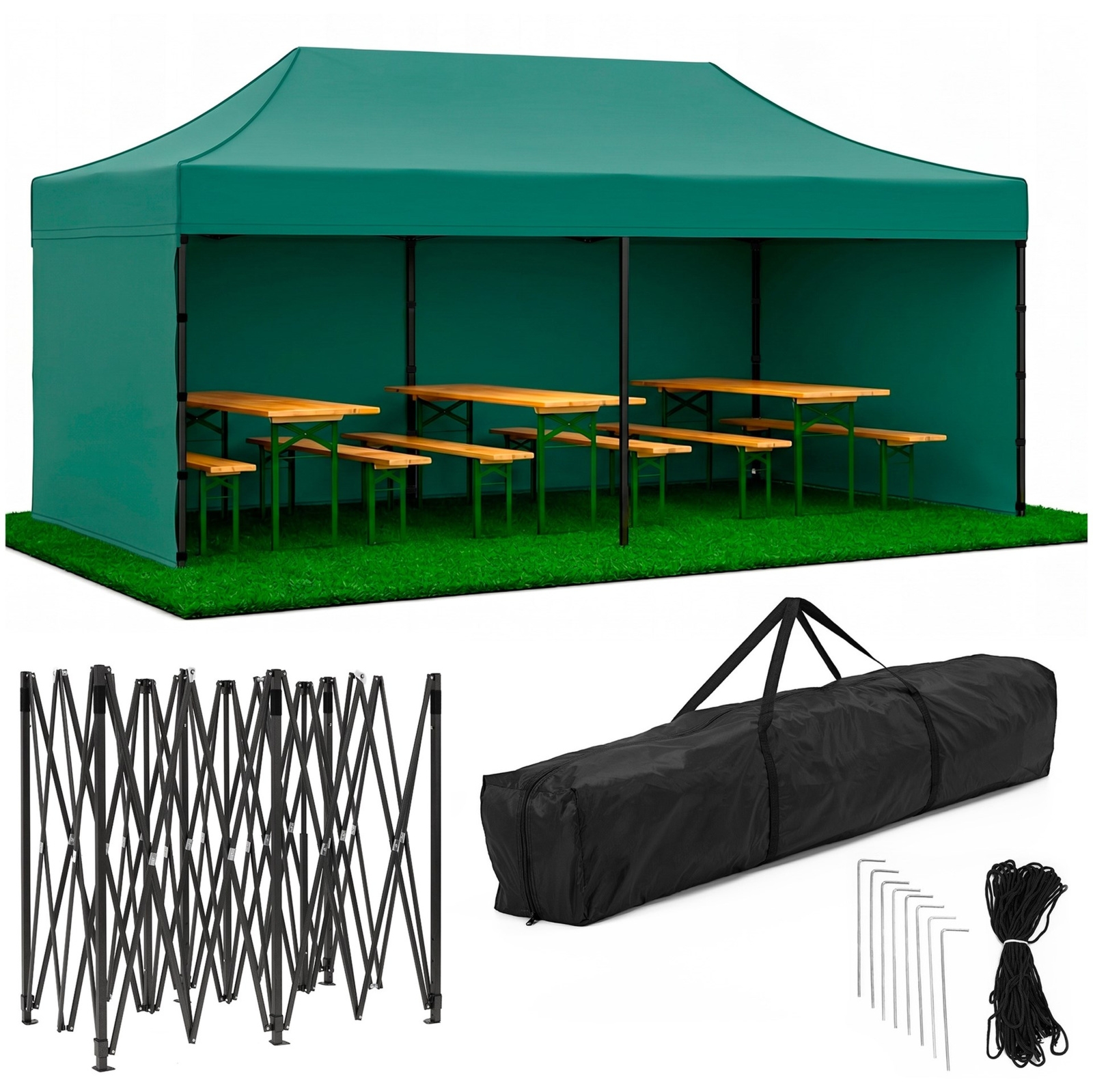 Pawilon handlowy 3x6 m namiot handlowy ekspresowy na imprezy, targ, catering, zielony