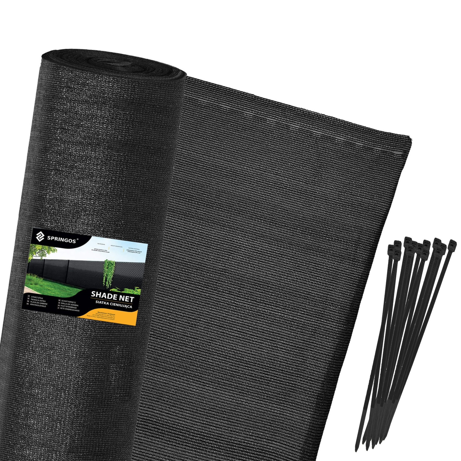 Siatka cieniująca 90% 1,5x25m siatka osłonowa czarna plus opaski zaciskowe 100 szt.