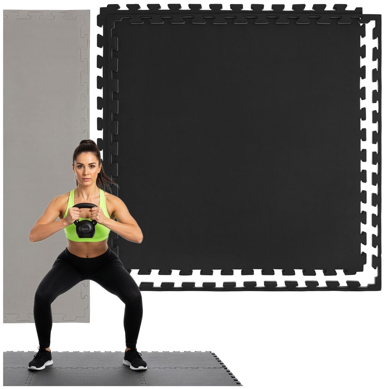 Mata ochronna do ćwiczeń pilates, treningu 100x100 cm puzzlowa z pianki EVA 2 cm grafitowo-szara