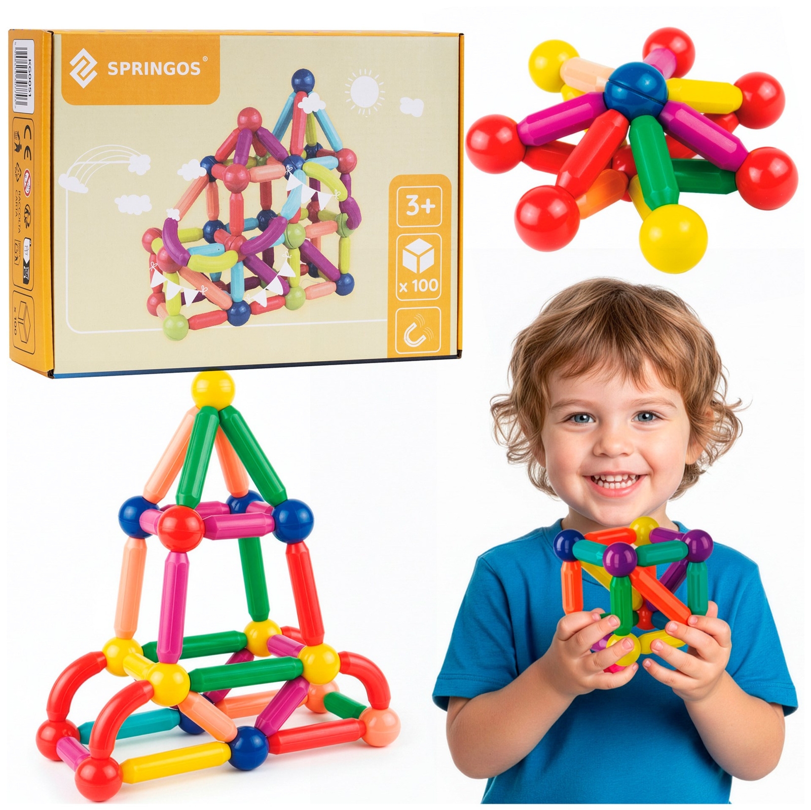Klocki magnetyczne dla dzieci duży zestaw 100 szt. patyczki kulki 3D konstrukcyjne