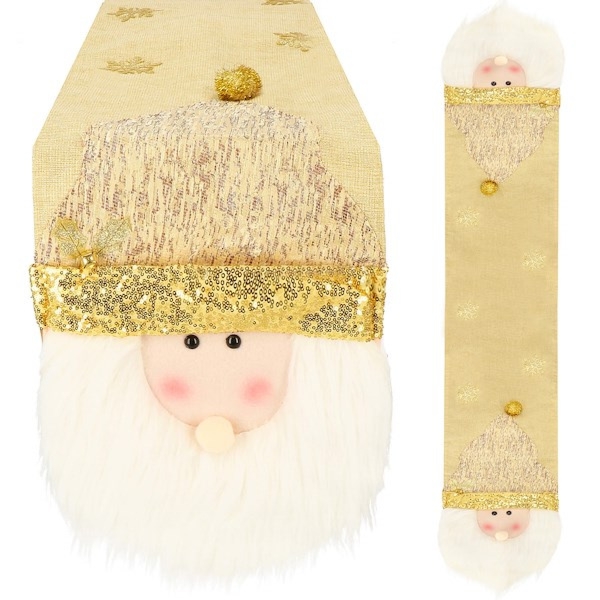 Bieżnik na stół 205x30 cm, obrus świąteczny z mikołajem, złoty