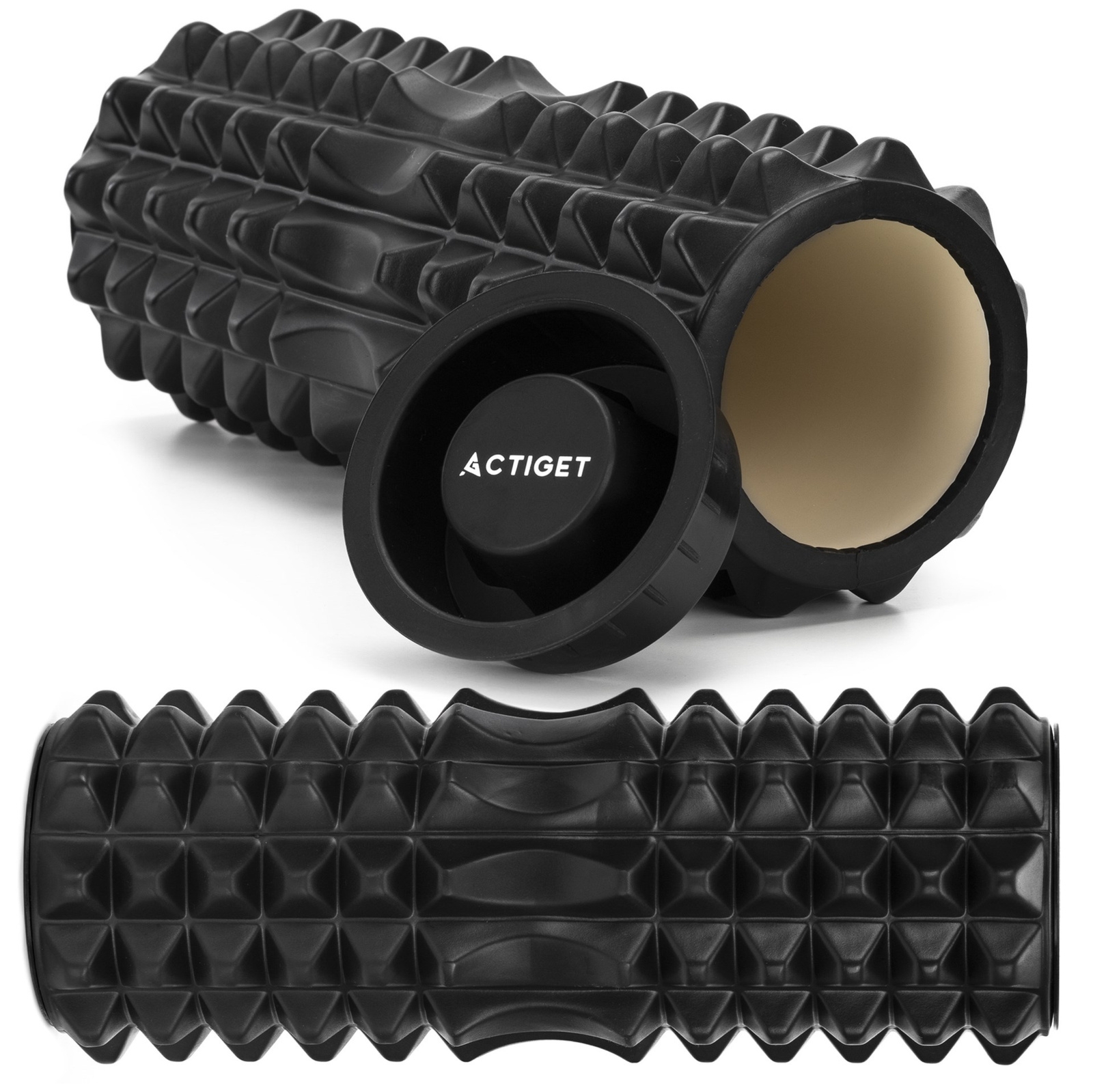 Roller fitness do masażu ciała, masażer piankowy wałek średnio twardy, czarny