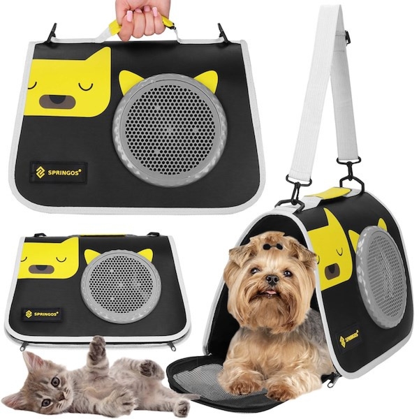 Torba transportowa dla kota, królika, psa do 10 kg 24 x 40 x 24 cm transporter, czarno- żółto- szary