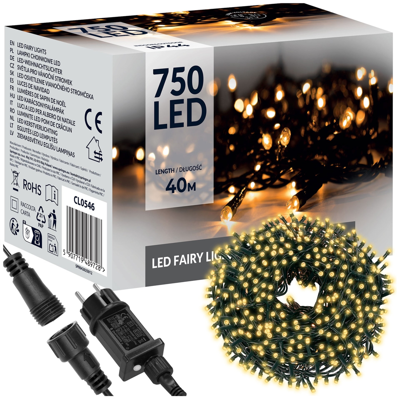 Lampki choinkowe 750 LED biały ciepły 40 m zewnętrzne wewnętrzne IP44