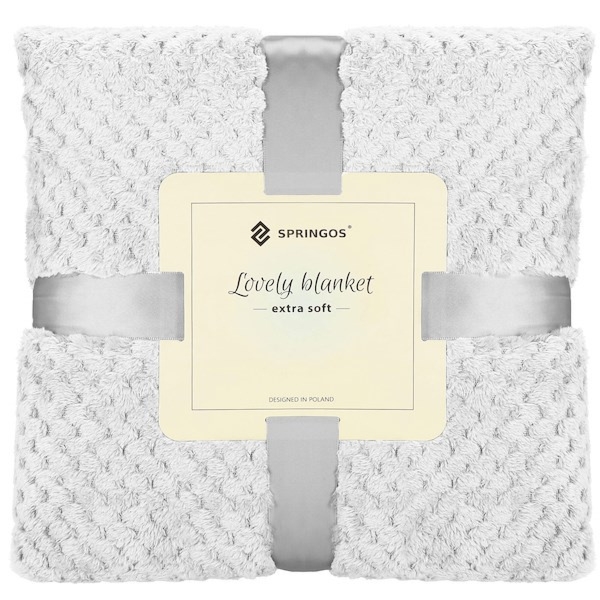 Narzuta na łóżko, pled 200x220 cm dwustronny, tłoczony koc na kanapę jasny popiel