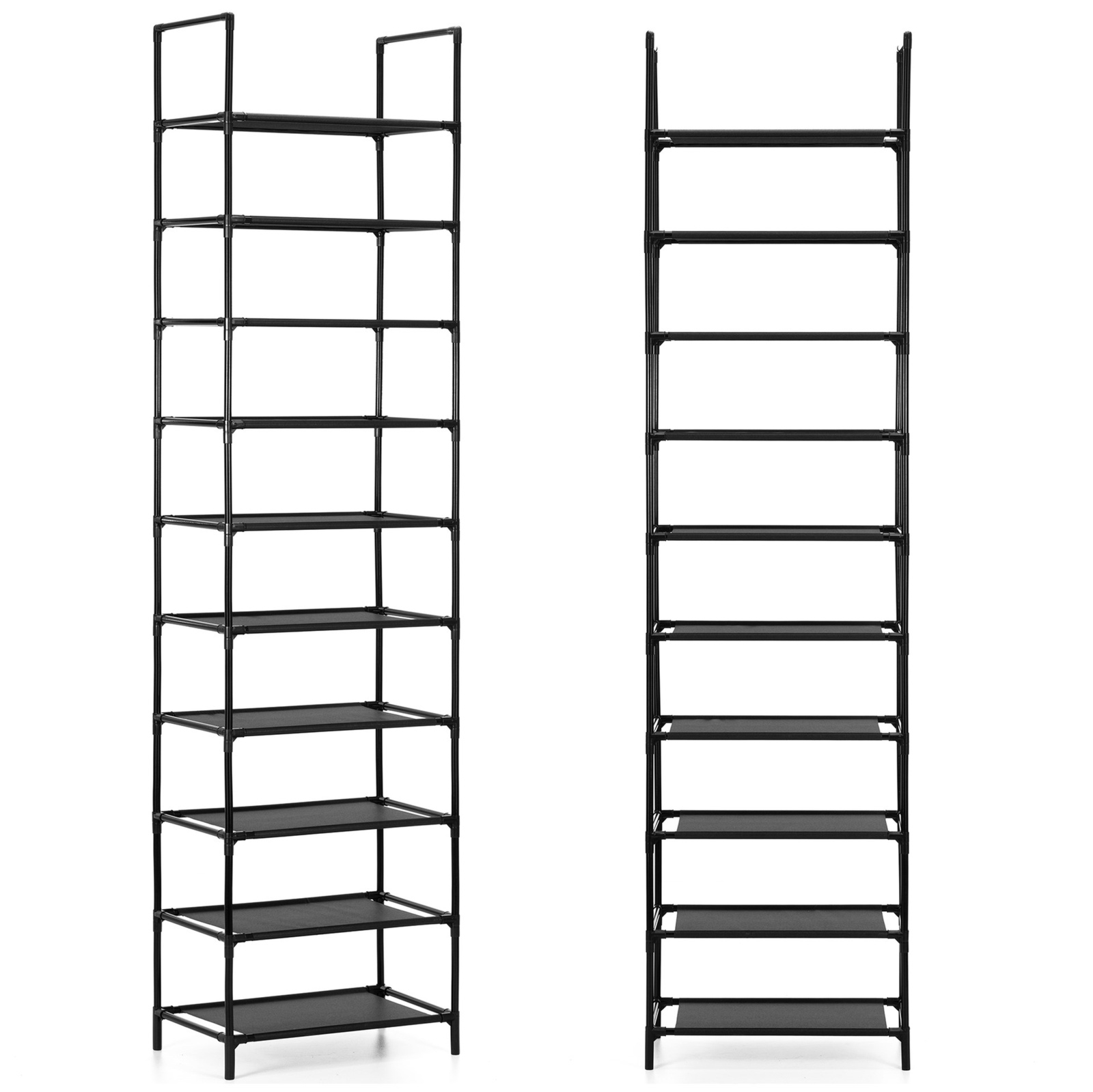 Regał na buty metalowy, 10 poziomów, szafka pionowa na obuwie 178 cm czarny