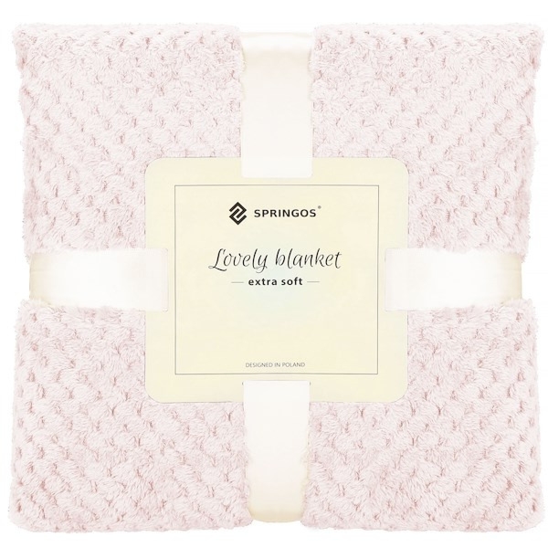 Narzuta na łóżko koc 200x220 cm pled różowy dwustronny, tłoczony na kanapę