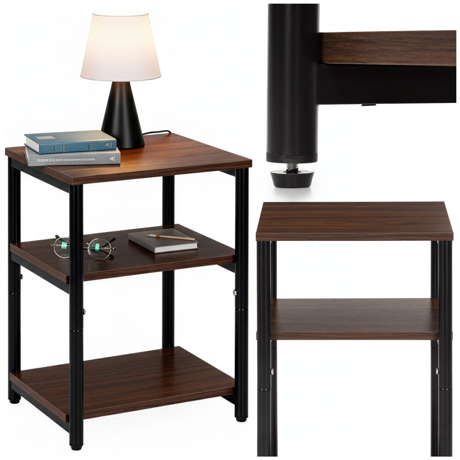 Szafka nocna, regał z trzema półkami, mebel do sypialni 59 cm ciemnobrązowy