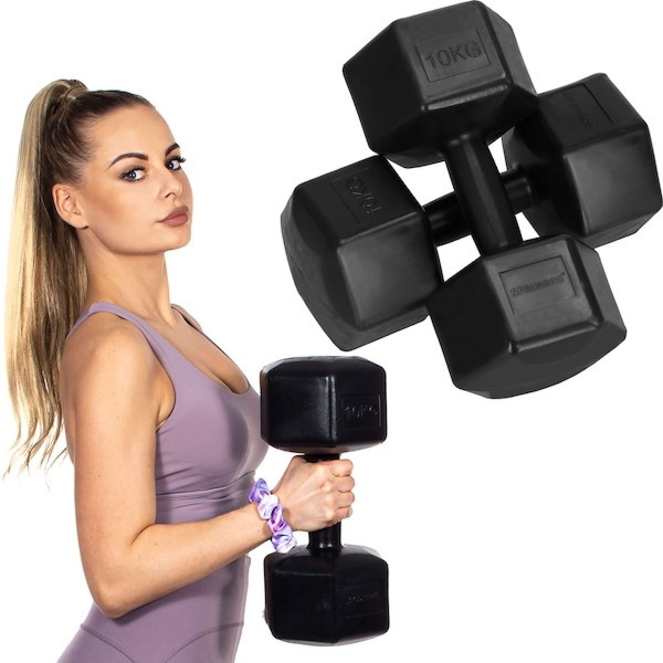 Hantle 2x10kg hexagonalne do ćwiczeń fitness ciężarki zestaw 2 szt. czarne