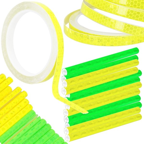 Patyczki odblaskowe na szprychy 24 szt. i taśma odblaskowa 8m akcesoria żółte/zielone
