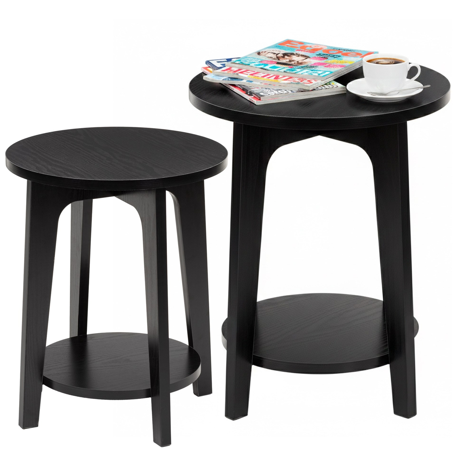 Stolik kawowy czarny 40 cm okrągły z półką, do salonu, sypialni loft nowoczesny