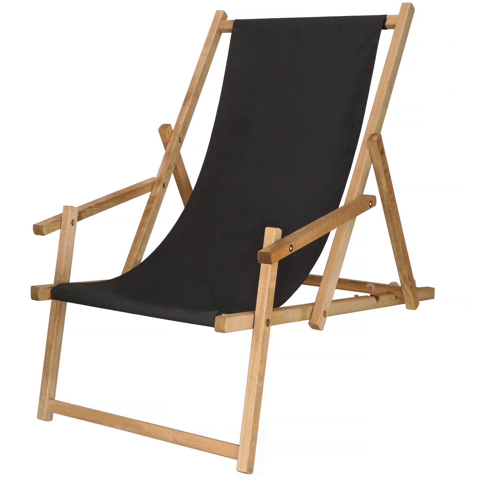 Leżak plażowy składany impregnowany z podłokietnikami czarny