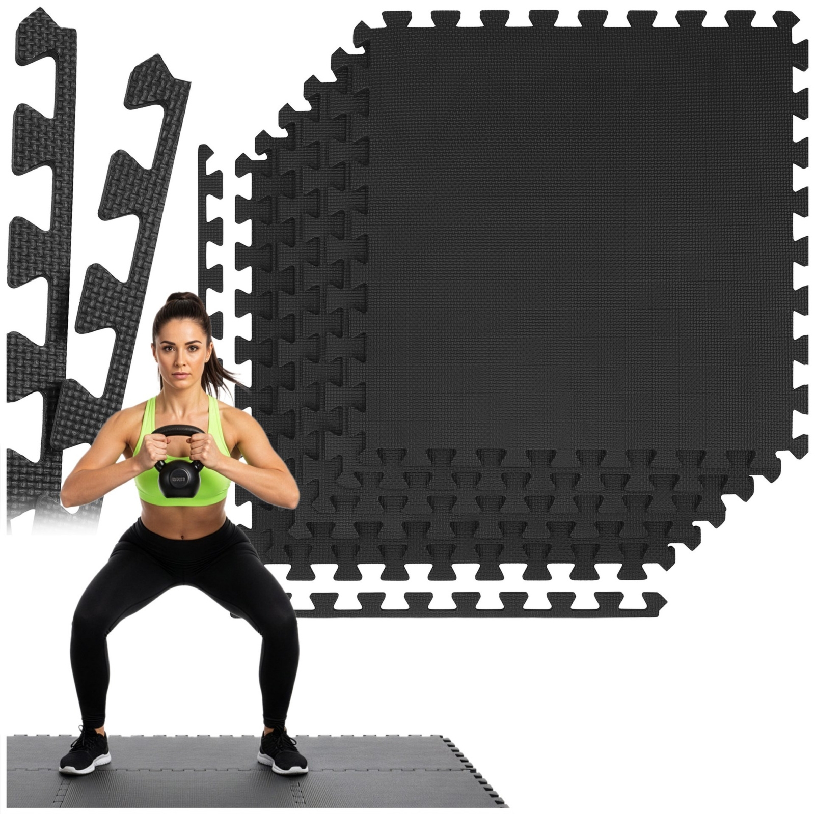 Mata ochronna do ćwiczeń pilates, treningu 6 szt. puzzle z pianki EVA 1,2 cm grafitowe