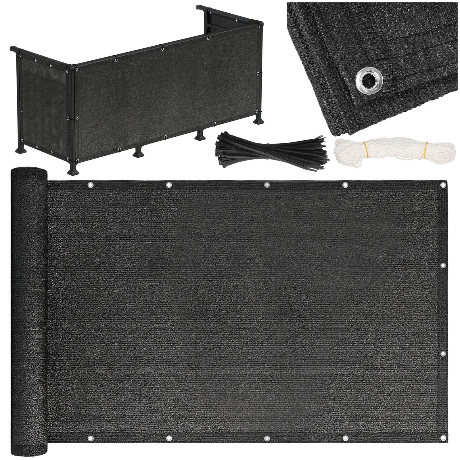 Osłona na balkon 1x5 m maskująca mata balkonowa zacieniająca 95% z opaskami antracyt