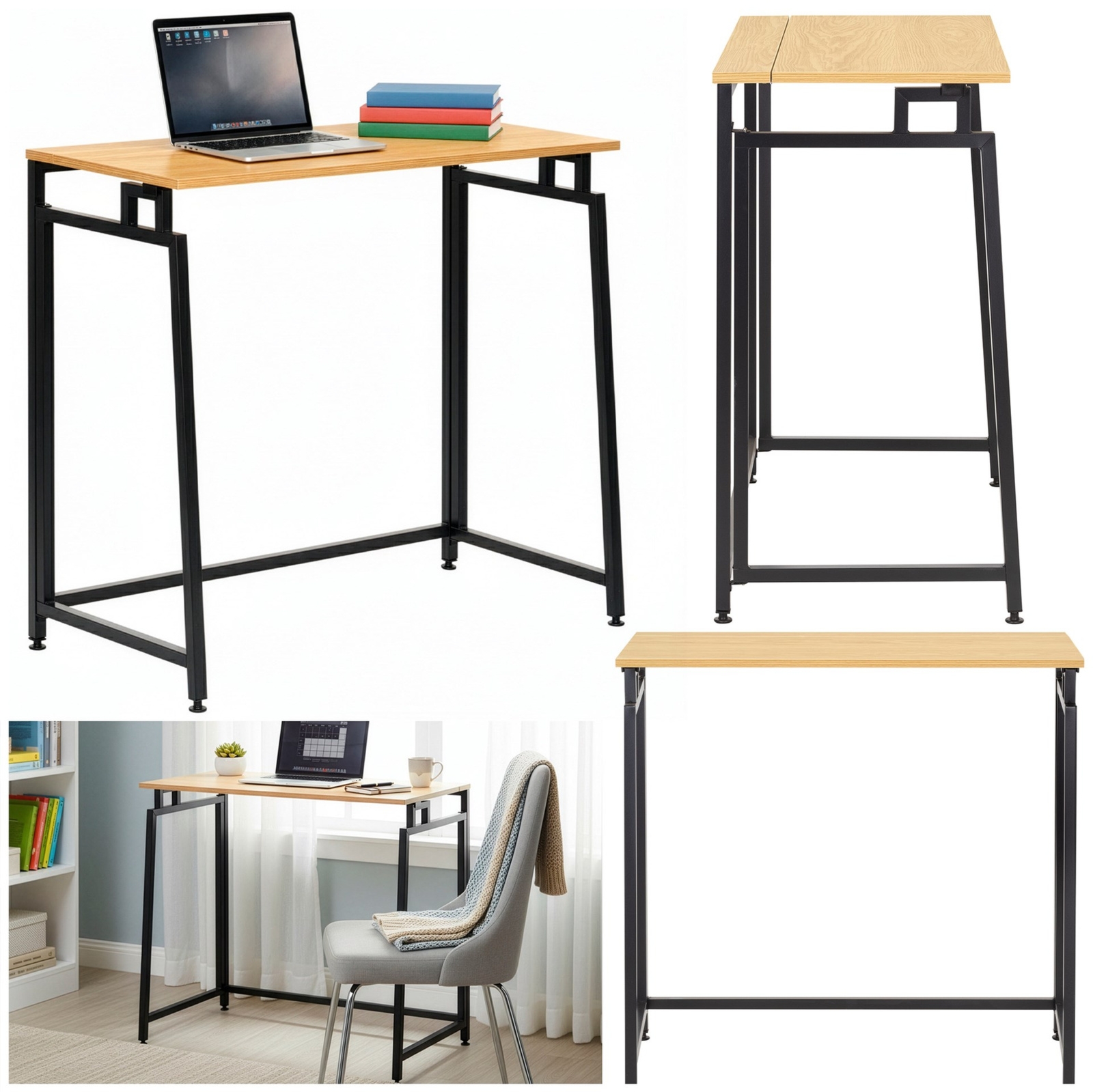 Biurko gabinetowe, stolik do nauki składany, komputerowy 80 cm drewniane, jasno brązowy