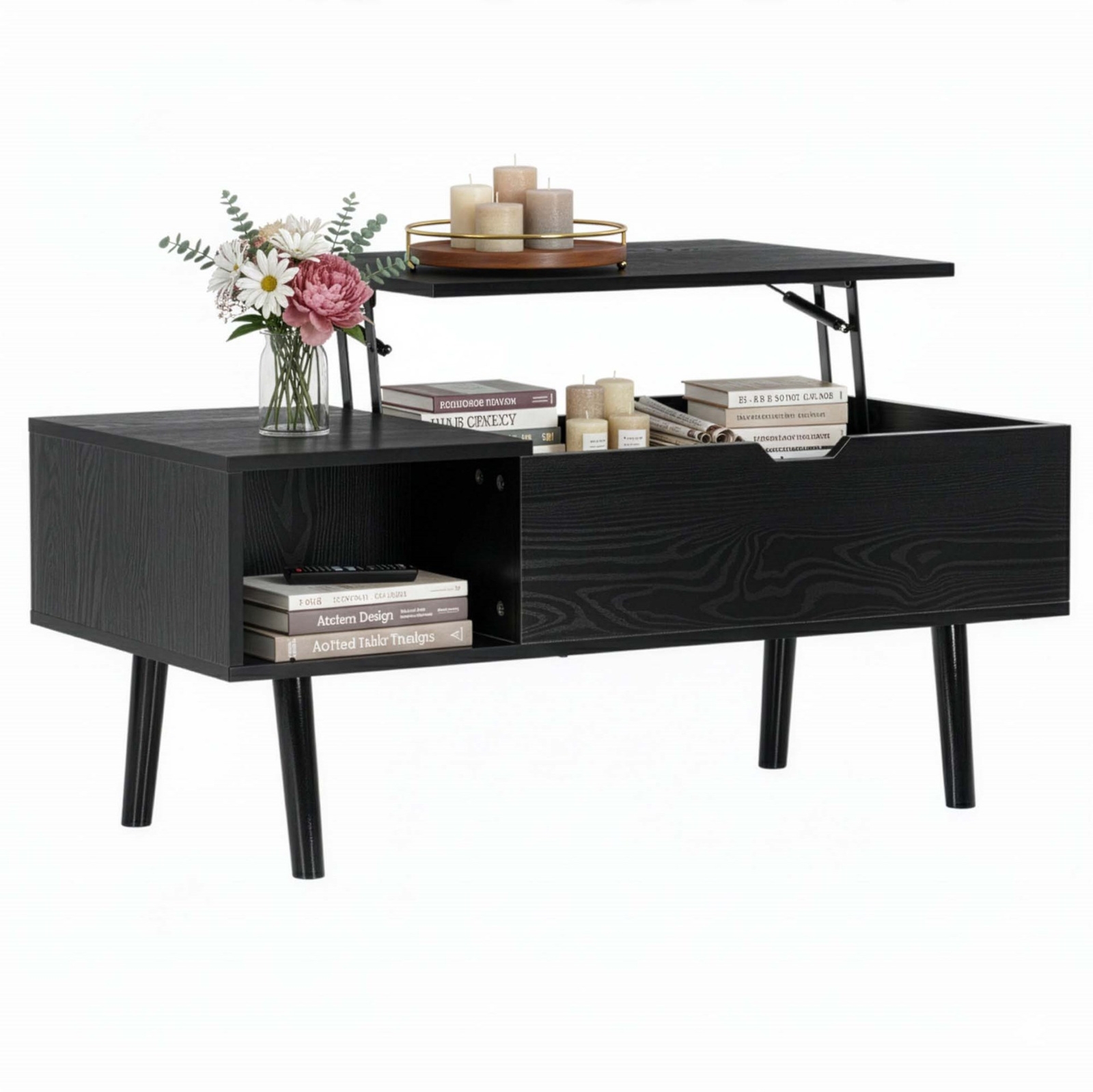 Stolik kawowy, ława do salonu z podnoszonym blatem, schowek 100x50x43 cm czarny