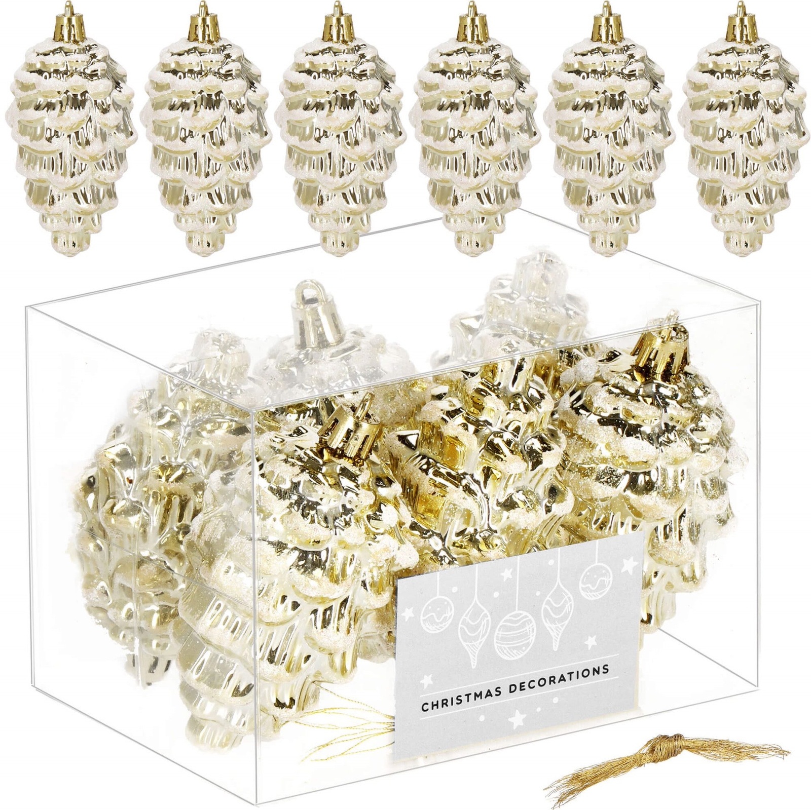 Zawieszki świąteczne szyszki 6 szt. ozdoby choinkowe 9,5 cm bombki złoty brokat