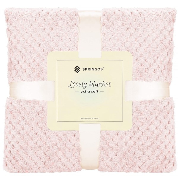 Narzuta na łóżko, pled 200x220 cm dwustronny, tłoczony koc na kanapę różowy