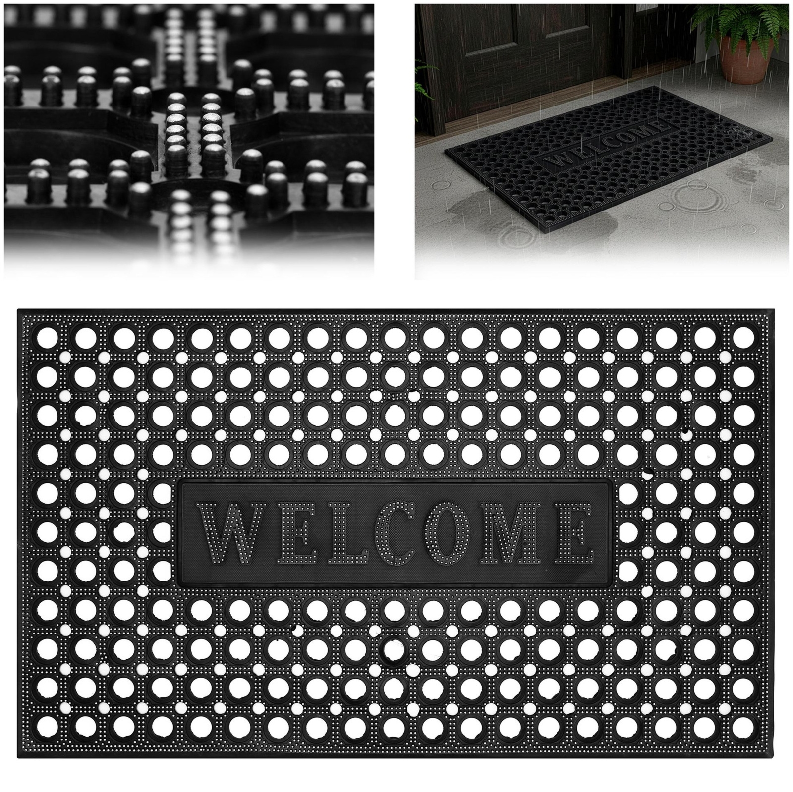 Wycieraczka pod drzwi, mata zewnętrzno-wenętrzna 75x45 ażurowa, czarno-grafitowa