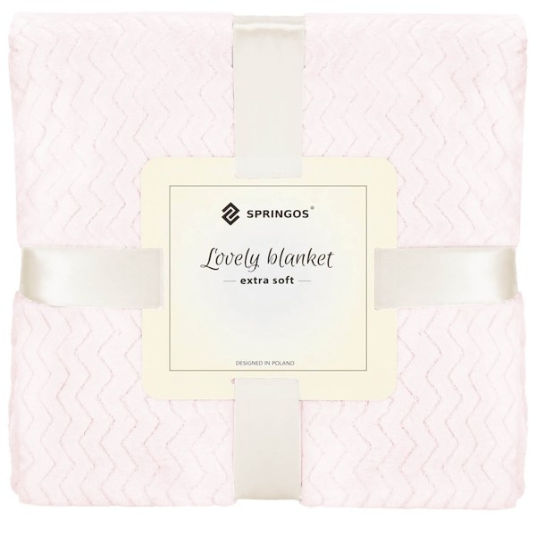 Narzuta na łóżko, pled 200x220 cm dwustronny, tłoczony koc na kanapę pudrowy róż zygzak