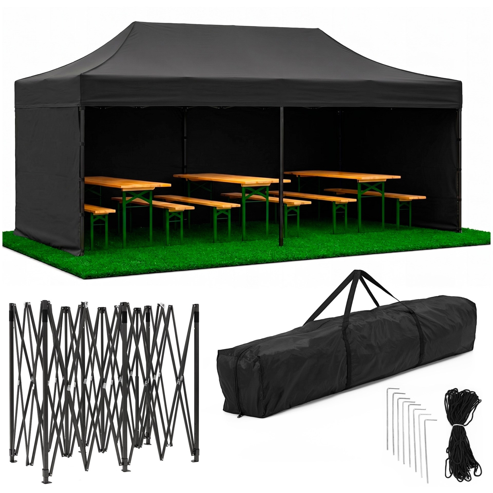 Pawilon handlowy 3x6 m namiot handlowy ekspresowy na imprezy, targ, catering, czarny