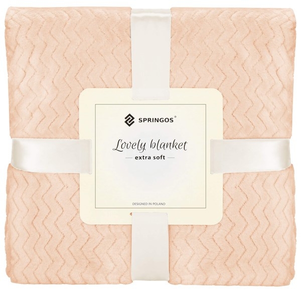 Narzuta na łóżko, koc 130x180 cm pled brzoskwiniowy, dwustronny, tłoczony na kanapę zygzak