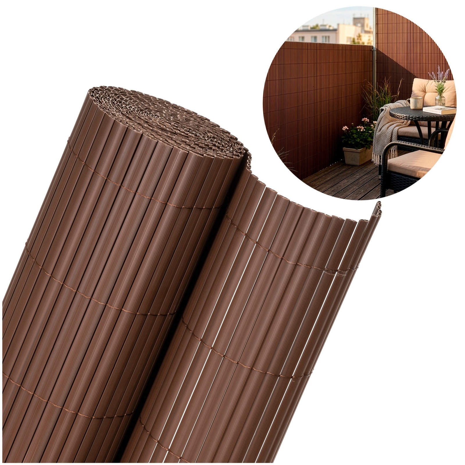 Osłona PVC maskująca 400x100 cm mata na balkon, taras, ogrodzenie, brązowa