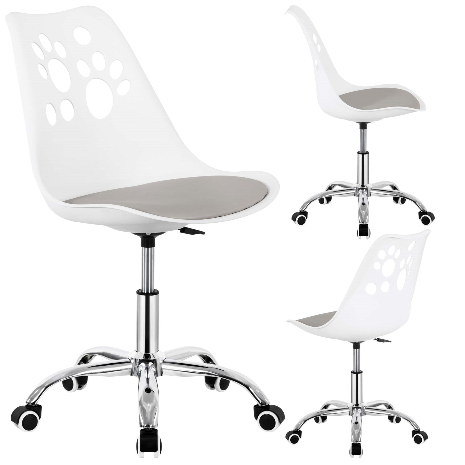 Krzesło obrotowe, ergonomiczny fotel na kółkach dla dzieci, ucznia biało-szare