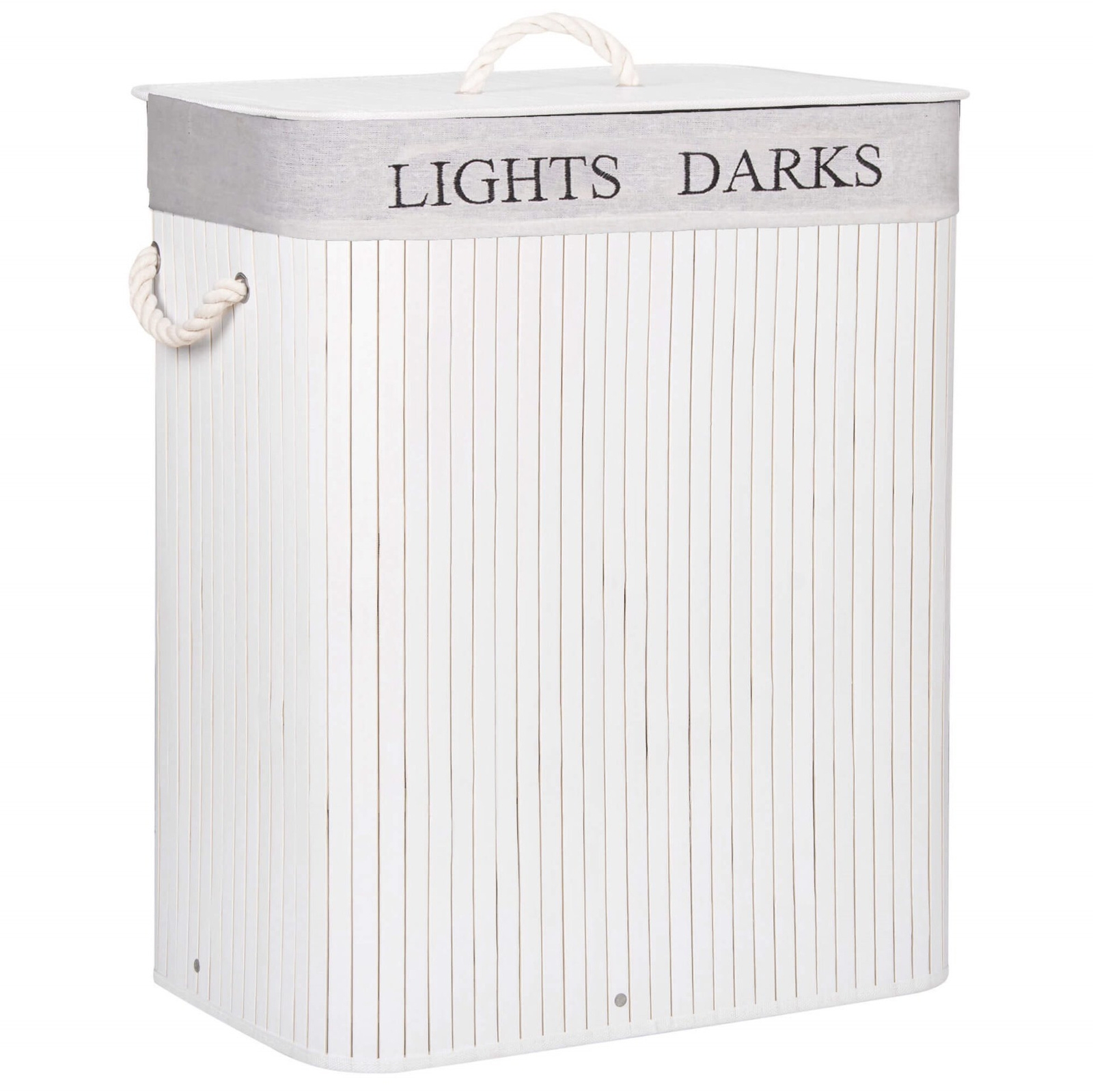 Bambusowy kosz na pranie 100 l z pokrywą organizer biały