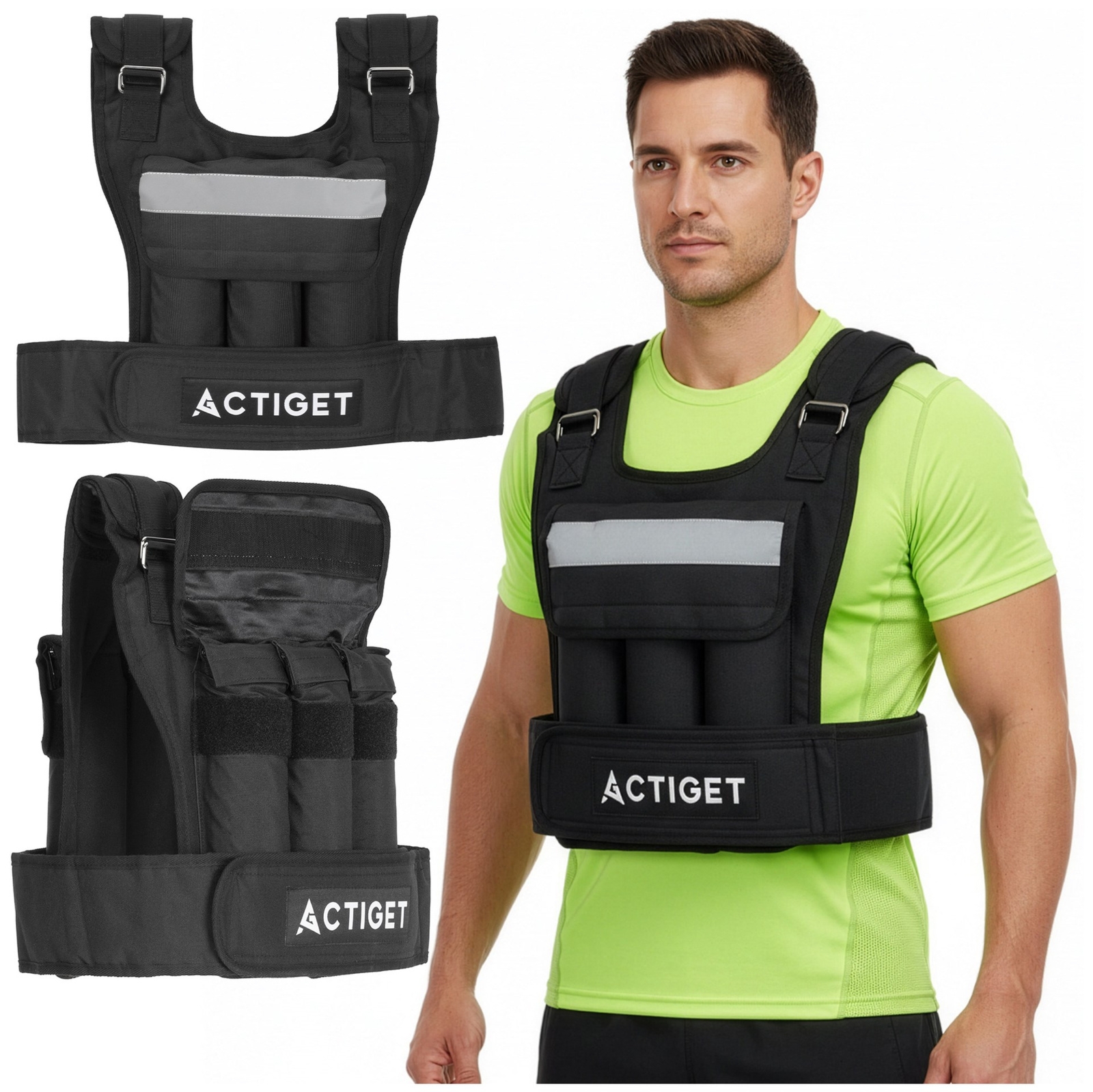 Kamizelka z obciążeniem, regulowana 20 kg treningowa do ćwiczeń siłowych, biegania, czarna